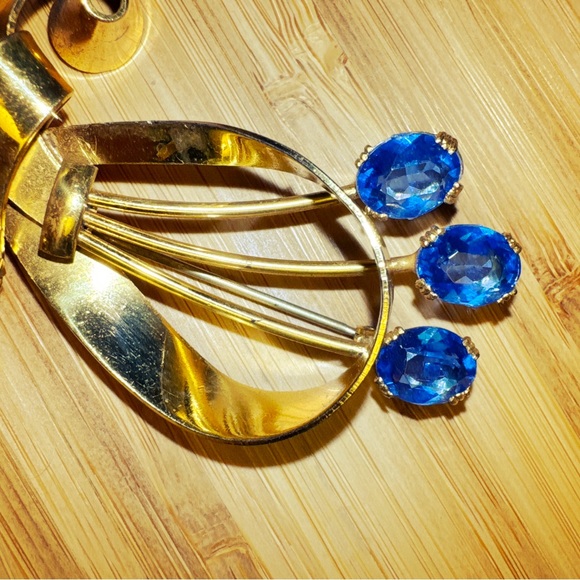 Coro Sterling Craft - Blue Topaz Rhinestone Vintage Spray Pin Brooch - Picture 3 of 5